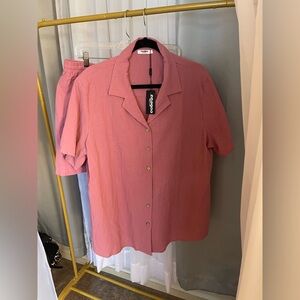 Pink Button-Up Shirt and Shorts Set